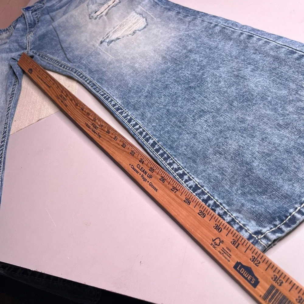 True‎ Religion Straight Leg Jeans Mens 42 Light Wash Blue Contrast Stitch Denim